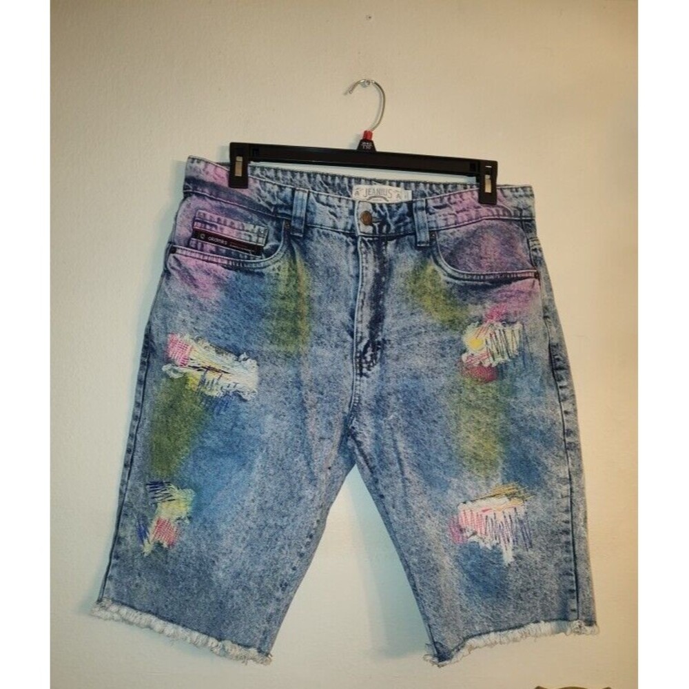 Men's Akademiks Jeanius Blue Denim Distressed Tye Dye Shorts Size 36